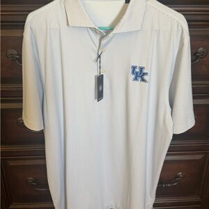 Men's White Polo Shirt with Blue Emblem